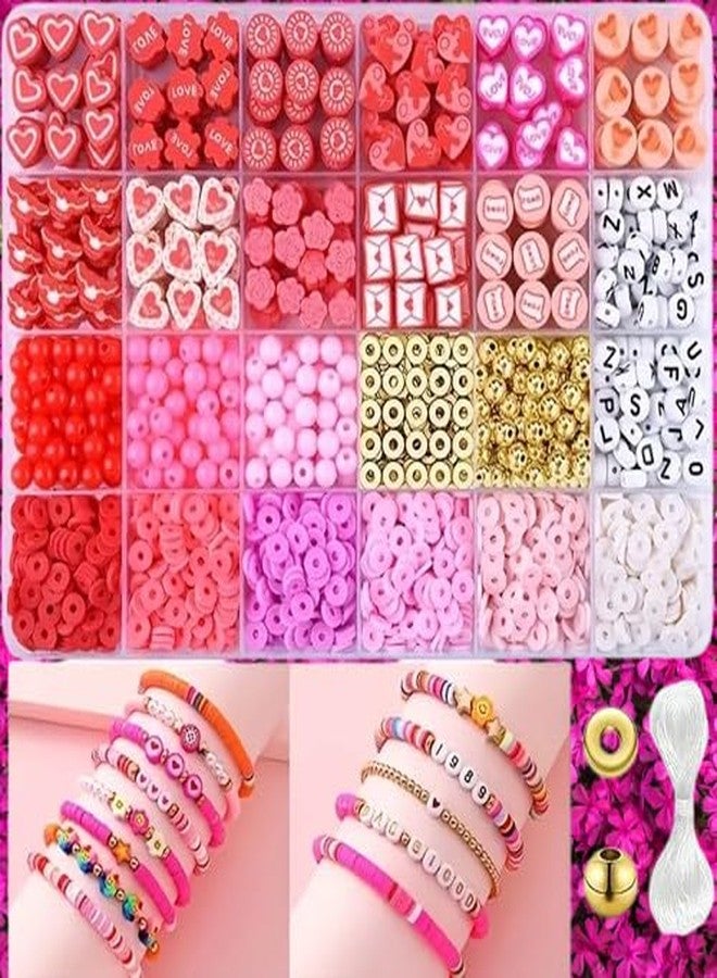 CLOUDTAB Red Bracelet Making Kit 24 Style Polymer Clay Heishi Bead, Alphabet Letter Beads, Heart & Gold Spacer Beads with String for DIY Jewelry, Friendship Bracelets, Gifts for Girls & Women - Image 1